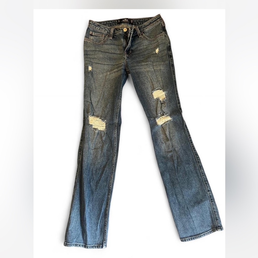 Hollister Distressed Low-rise 90’s Vintage Dark Blue Straight Jeans